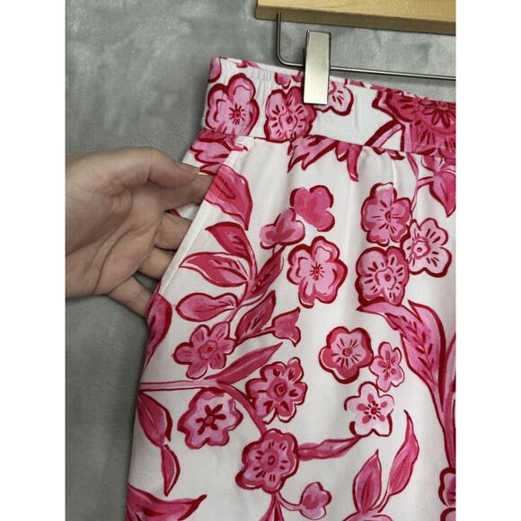 Talbots Capri Pants Womens Large Petite Pink White Floral Pull-On Pockets Crop - Picture 3 of 8